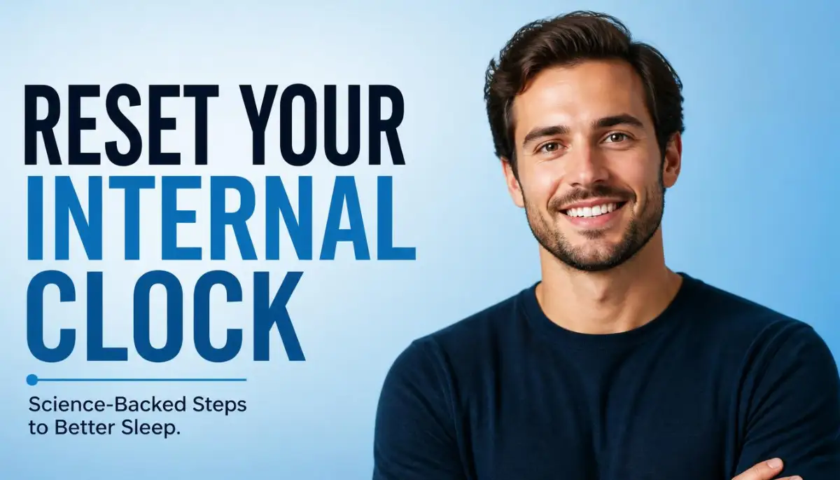 A healthy young man feeling refreshed after using science-backed strategies to reset his circadian rhythm and improve his sleep quality.